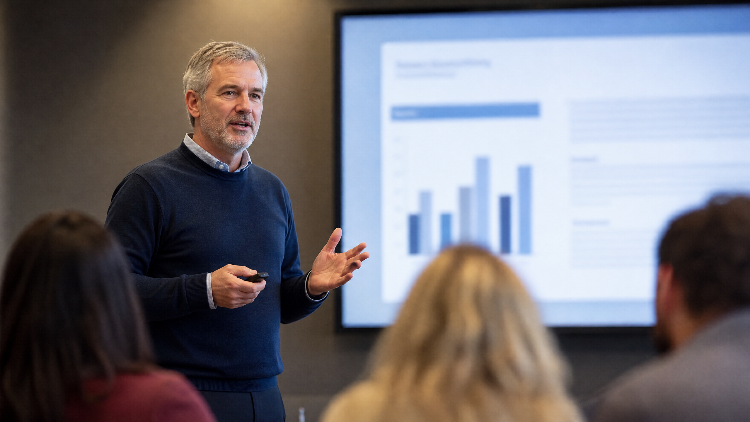 Trainer presenting slides at a logistics client site